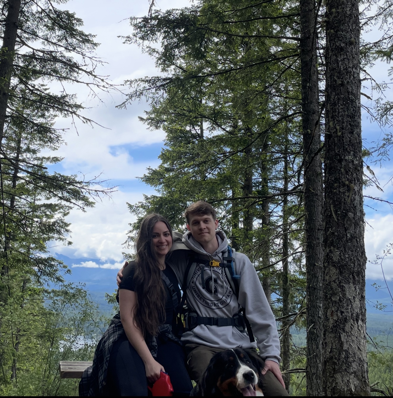 Our little family hiking: me, my husband, and Liz
